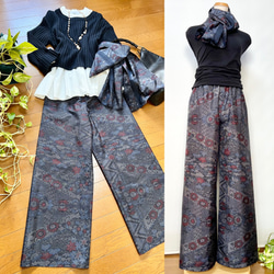 久留米絣＊＊ワイドパンツ＋ストール＊着物リメイク キュロット