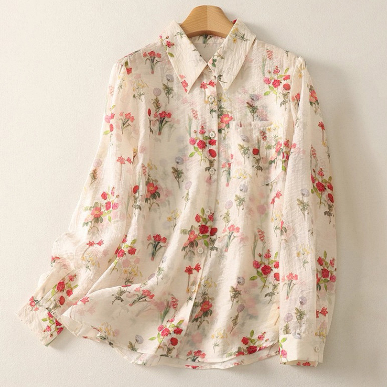 秋、綿麻ブラウス、コットンリネンシャツ、受注生産、春 4,267円