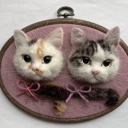 オーダーメイド】羊毛フェルトねこ肖像[2匹]フレーム《小タイプ上半身