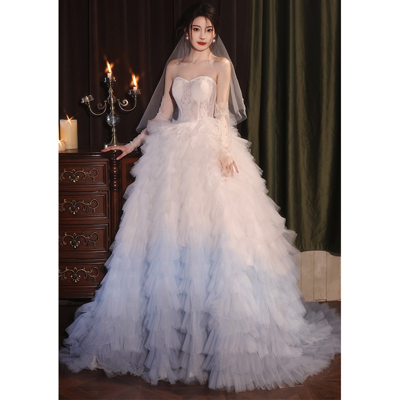 綺麗 白 ふわふわ ウェディングドレス 裾引き プリンセス 高級感 結婚式 花嫁 演奏会 前撮り 披露宴 08910