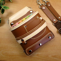 本革 ハンドメイド 8丁差し シザーケース (ブラウン×ディープグリーン