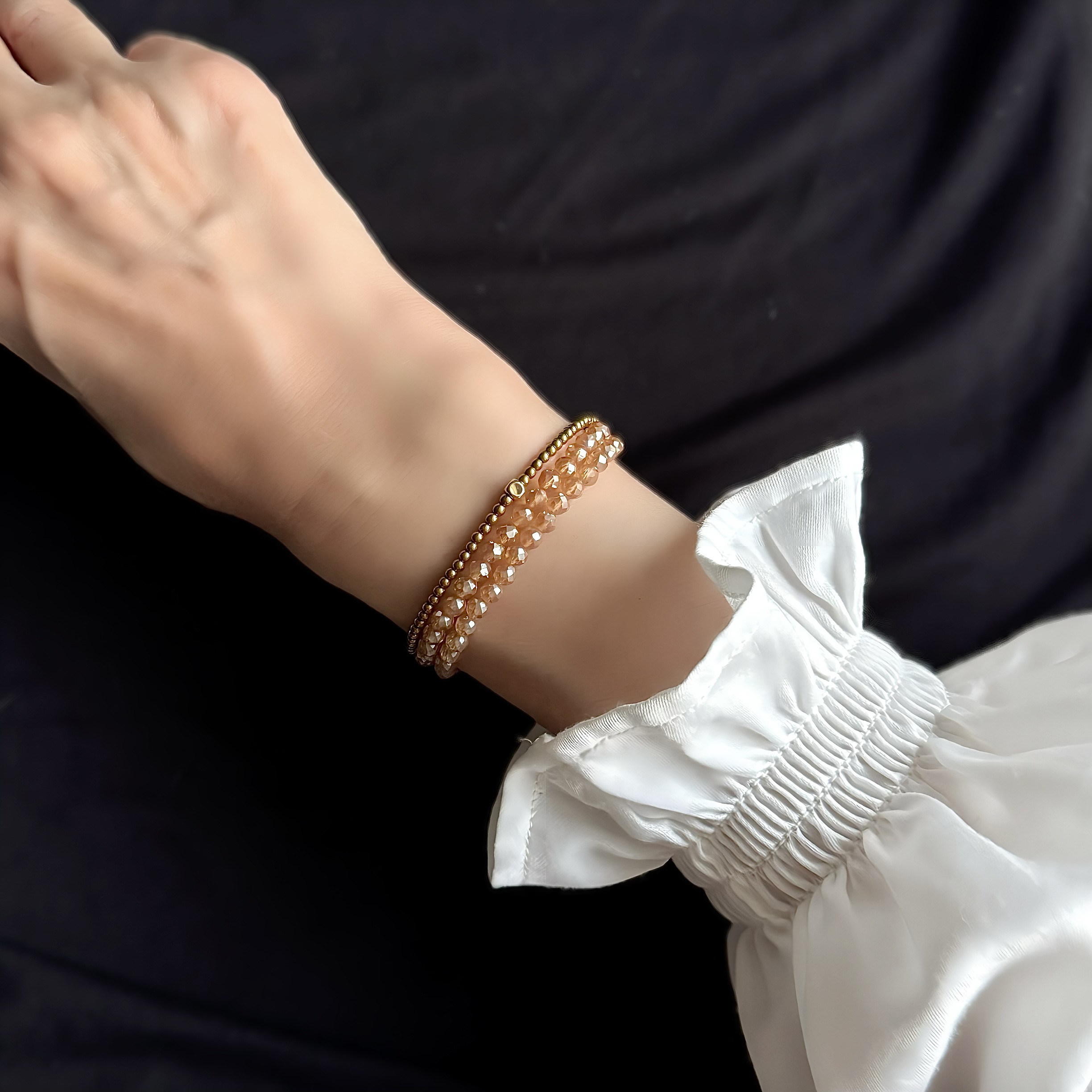 シャンパンカラークォーツ×ヘマタイト　3連天然石ブレスレット／天然石ネックレス　〈ギフトボックス入り〉送料込み2026