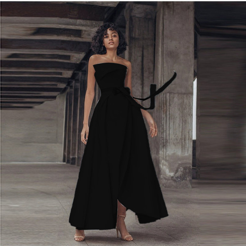 ノースリーブ 薄青 ベージュ 黒 パーティードレス シンプル 韓国風