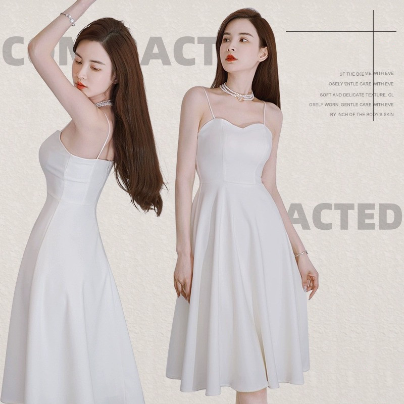 ノースリーブ 白 黒 パーティードレス シンプル 韓国風 パーティー 演奏会 二次会 前撮り HL432
