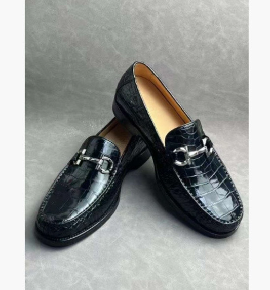 クロコダイル革 メンズ靴　腹革使用　裏地トップレイヤー牛革　サイズ24cm-27cmサイズ選択 高級なクロコダイル革