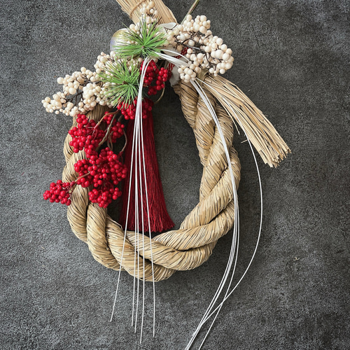 2026白水引き&紅白の実─しめ縄 正月飾り しめ飾り 造花 しめ縄