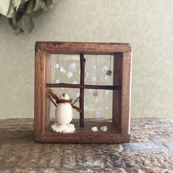 9910. bud 雪ふり窓辺　雪だるま 1枚目の画像