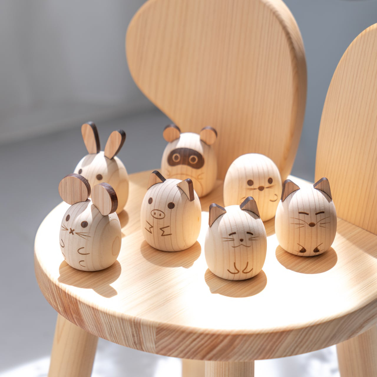 ことのオリジナル雑貨 コロマル7体セット（0950）おしゃれ 木製 動物 かわいい コンパクト インテリア 国産 天然木