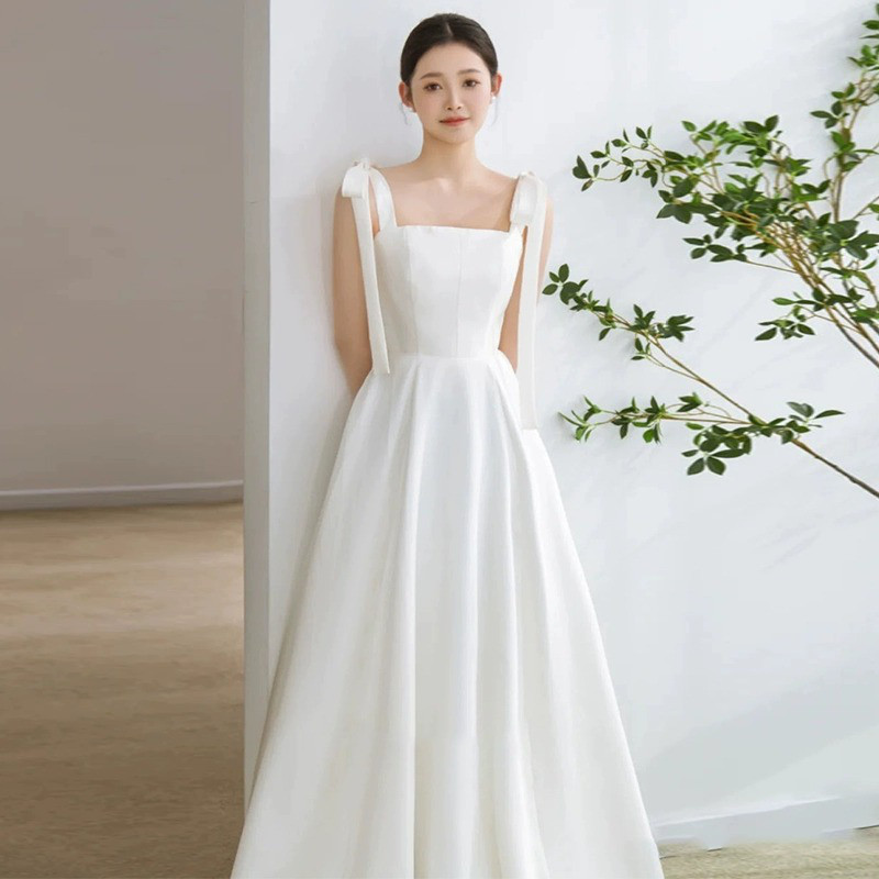 ノースリーブ 白 黒 ウェディングドレス シンプル 花嫁 結婚式 パーティー 演奏会 二次会 前撮り HL448