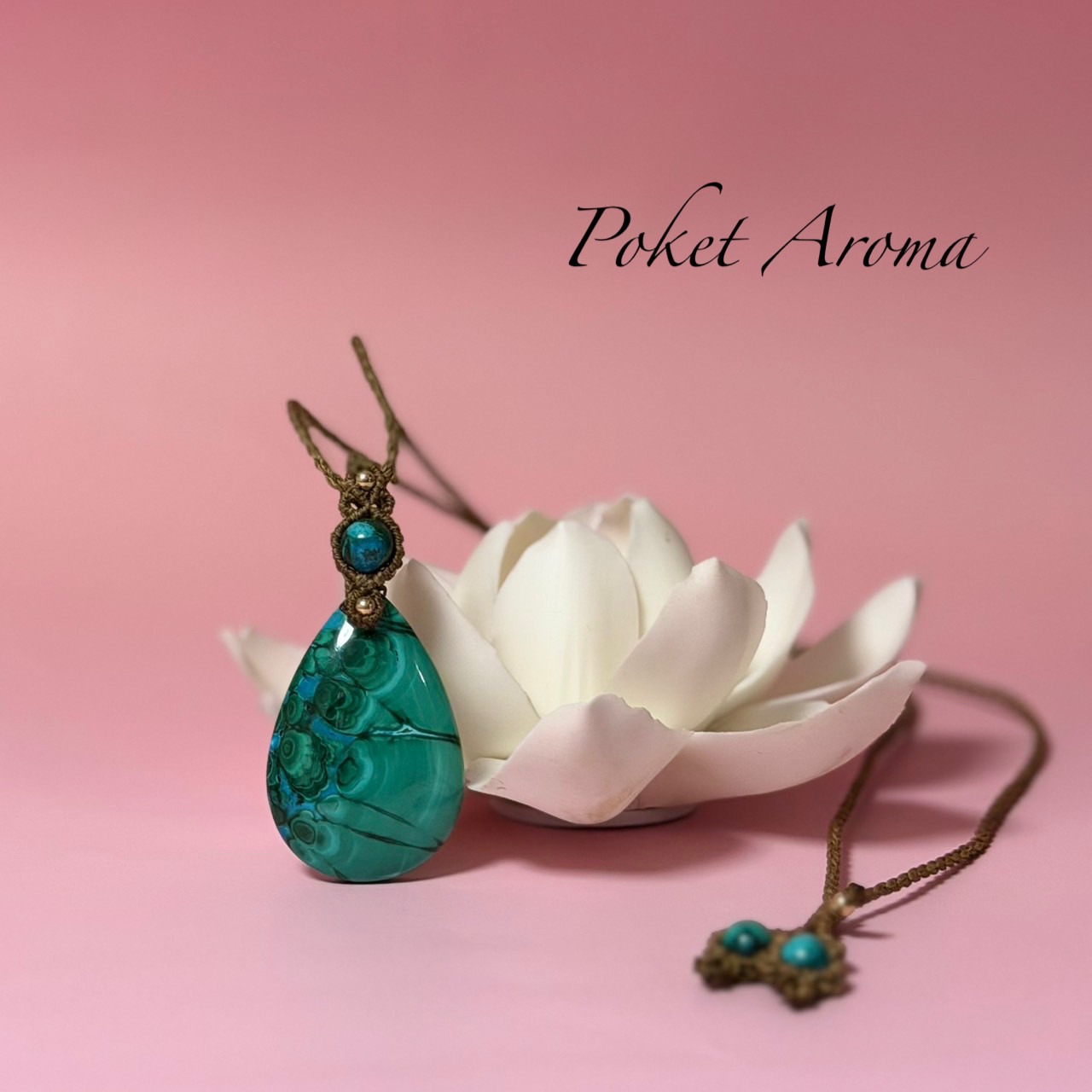 『幻癒』クリソコラマラカイトのマクラメペンダントネックレス