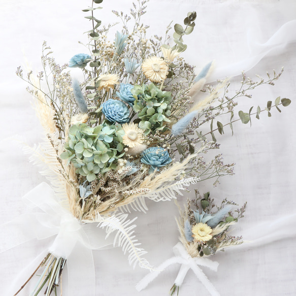 New!】爽やか！ブルーグリーンのナチュラルブーケ｜ウェディング・前