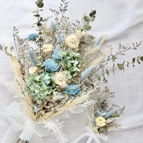 New!】爽やか！ブルーグリーンのナチュラルブーケ｜ウェディング・前