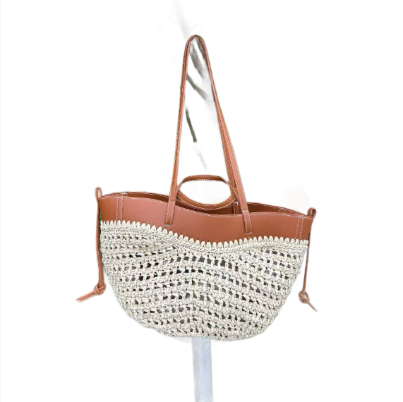 レディース　カジュアルなストロートートバッグ、新しいスタイルのレザーパッチワーク編みバッグ