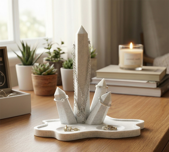 水晶のジュエリースタンド | ネックレス掛け リングホルダー