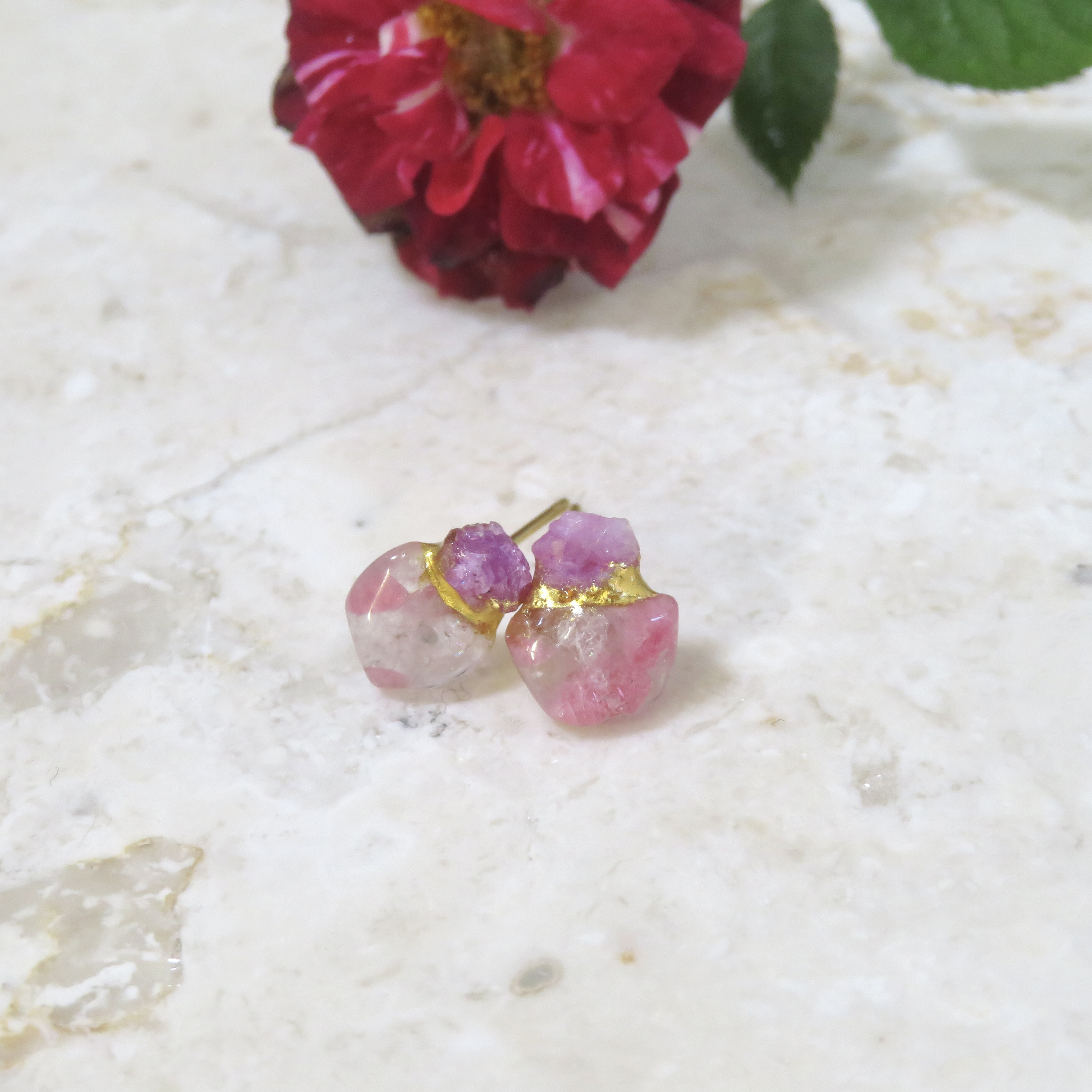 Queen Rose ＊Ruby × Love silica＊ 金継ぎピアス／S size