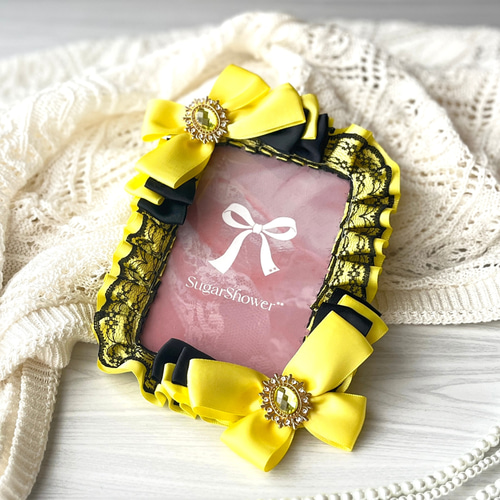 硬貨ケース 硬質ケース デコ ブロマイド UV対応 イエローリボン レース