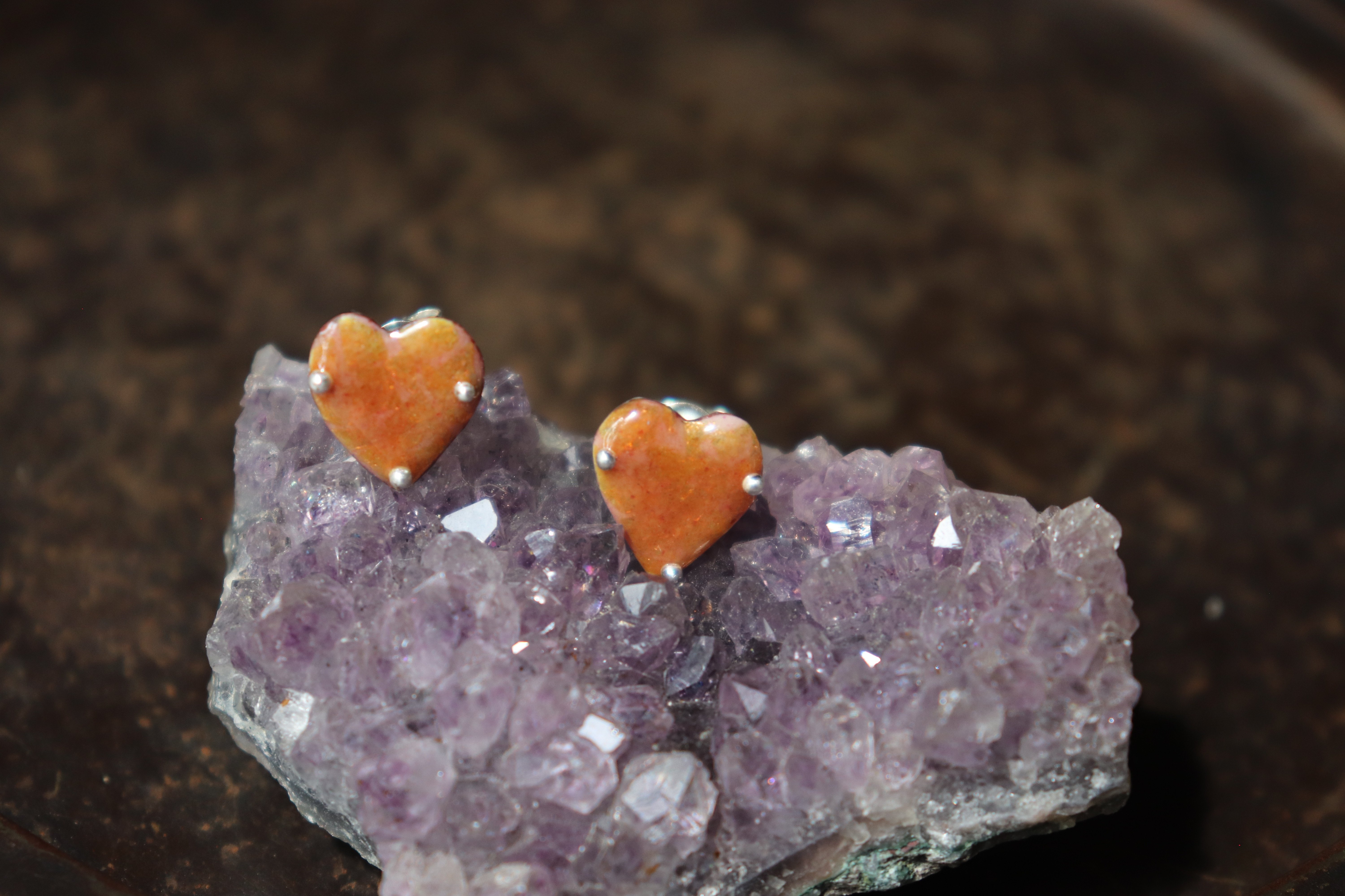 Enamel Heart Pierce-Black× orangeピアス(受注生産)