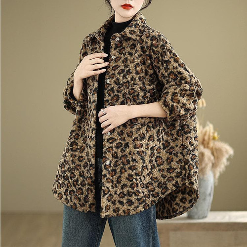 新品秋冬大きいサイズ ヒョウ柄 コートゆったり 4L レトロアウター