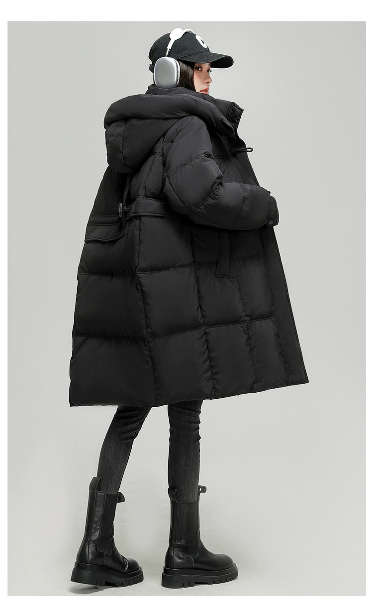 2025年ストレートホワイトカモフラ牛角ボタン ダウンジャケット女性中長期大毛襟厚手冬ファッションコート 高級感 旅行