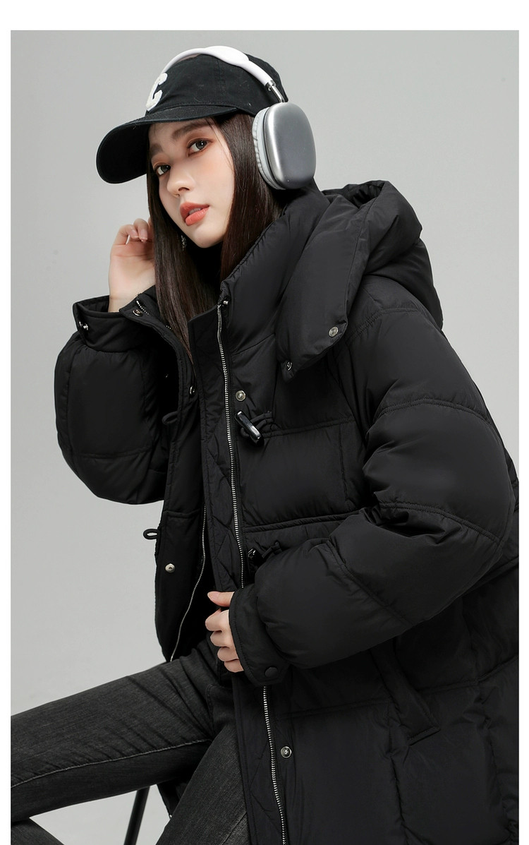 2025年ストレートホワイトカモフラ牛角ボタン ダウンジャケット女性中長期大毛襟厚手冬ファッションコート 高級感 旅行