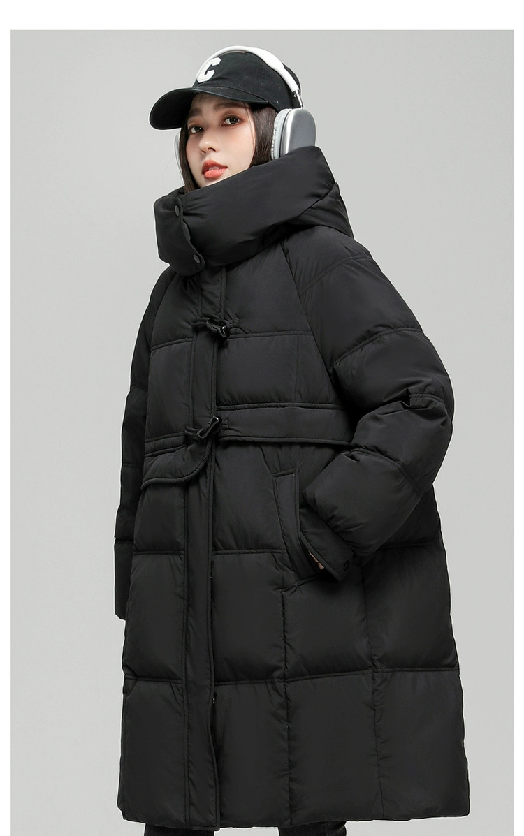 2025年ストレートホワイトカモフラ牛角ボタン ダウンジャケット女性中長期大毛襟厚手冬ファッションコート 高級感 旅行