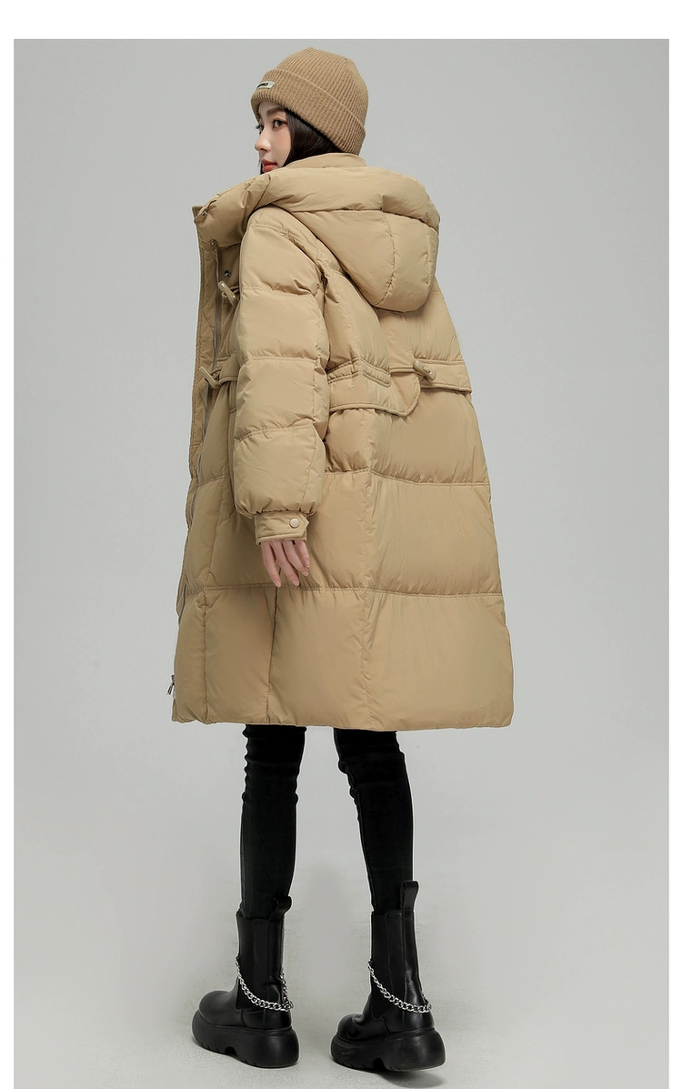 2025年ストレートホワイトカモフラ牛角ボタン ダウンジャケット女性中長期大毛襟厚手冬ファッションコート 高級感 旅行