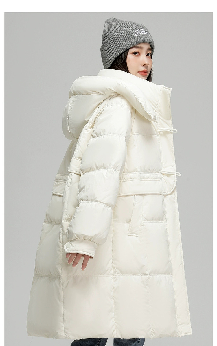 2025年ストレートホワイトカモフラ牛角ボタン ダウンジャケット女性中長期大毛襟厚手冬ファッションコート 高級感 旅行