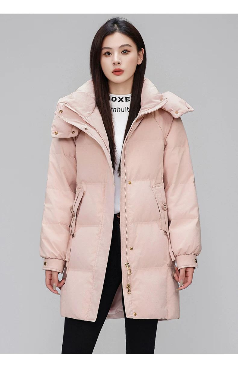 2025年ストレートホワイトカモフラ牛角ボタン ダウンジャケット女性中長期大毛襟厚手冬ファッションコート 高級感 旅行