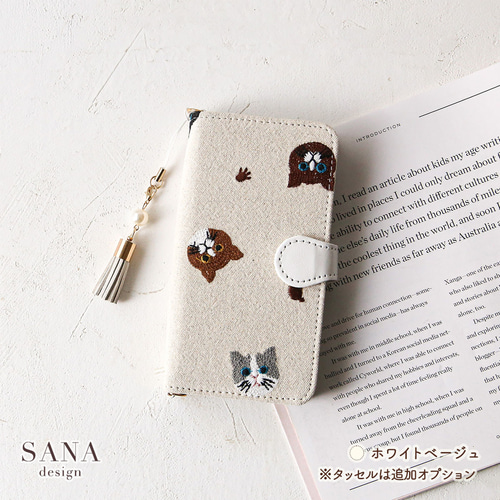 布地 刺繍 猫 iPhone17 17pro 16e pixel sense 全機種対応スマホケース