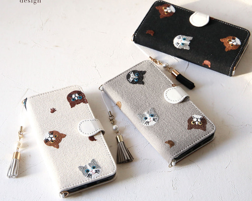 ハンドメイド フタ付き布バスケット 【黒×カメリア柄】 ネイルケースにも☆。.: 布地 刺繍 猫 iPhone17e 15 16e pixel sense 全機種対応スマホケース