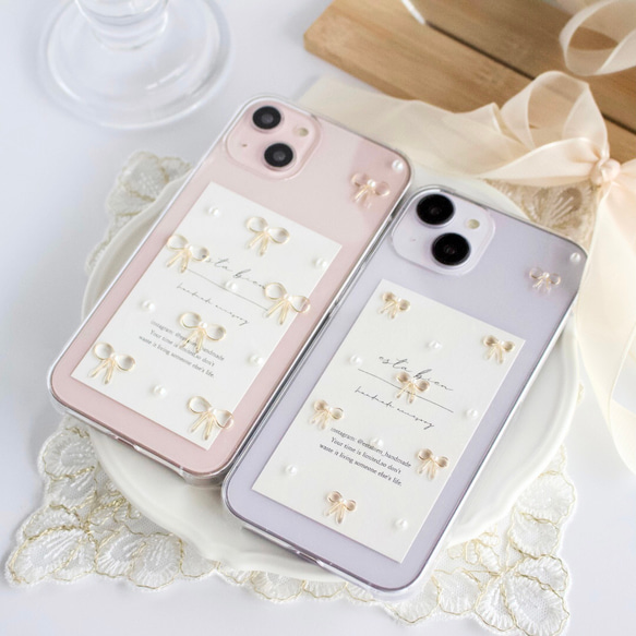 サイズが選べる♡ リボンパールのスマホケース 全機種対応 iPhone
