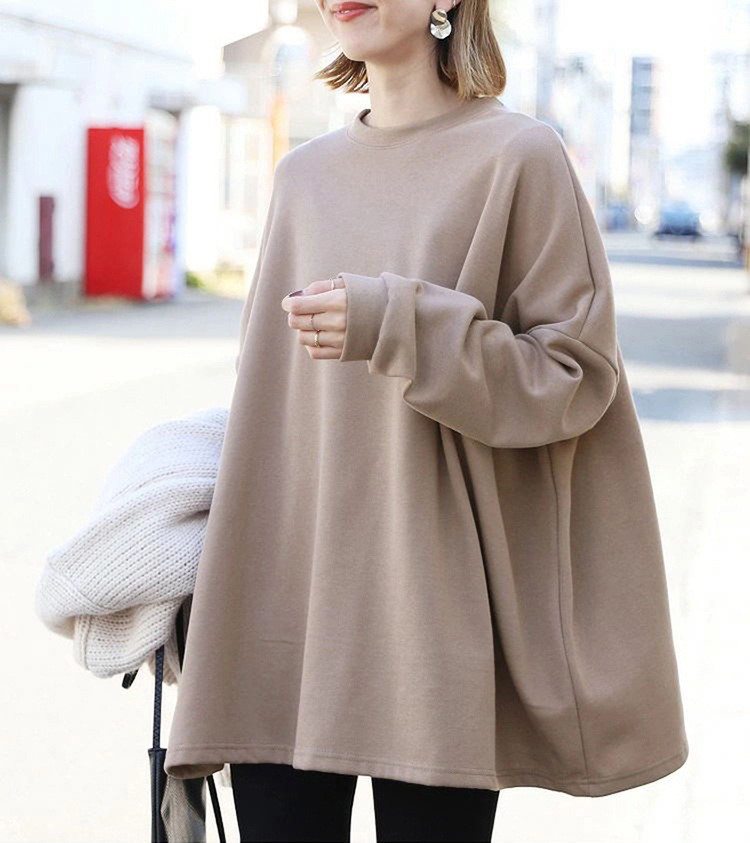 秋レディース厚手フリース入りロング丸襟プルオーバートップス【返品・交換可】品質最優先25-520