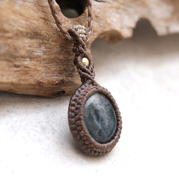 モスアゲート天然石マクラメネックレスmac439-エスニックアジアン好きが作るエキゾチックなマクラメアクセサリー 3枚目の画像