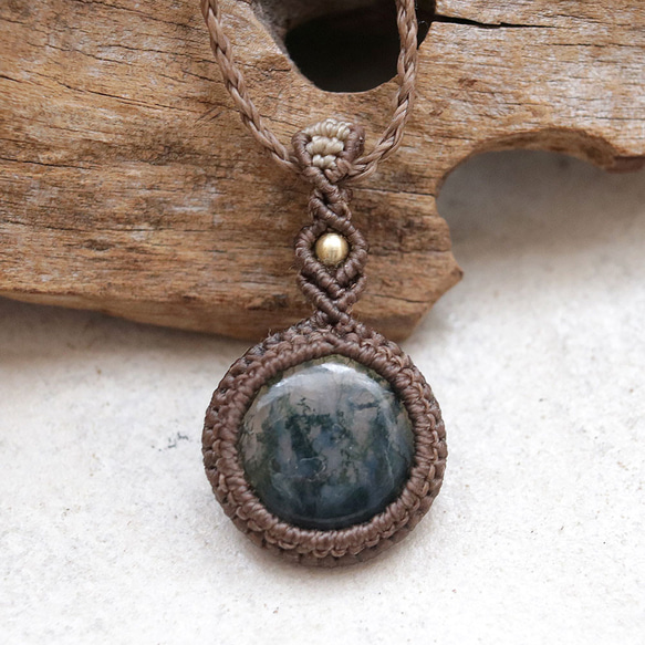 モスアゲート天然石マクラメネックレスmac439-エスニックアジアン好きが作るエキゾチックなマクラメアクセサリー 2枚目の画像