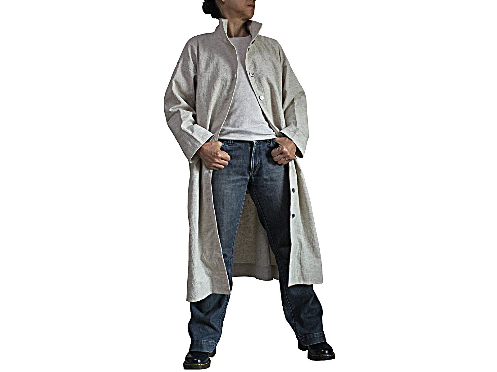 リネンコットンのハイネックドレスコート（JFS-196-02）