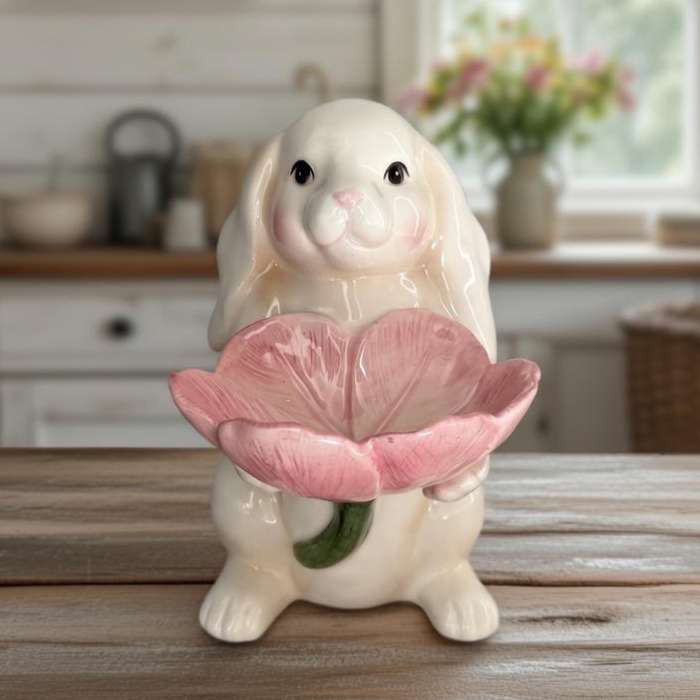 垂れ耳うさぎのキャンドルホルダー キャンディボウル 陶器 イースター