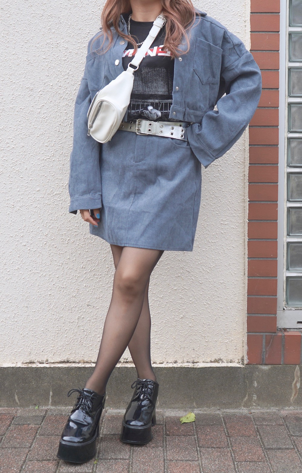 Corduroy Jacket＋Skirt 2P SET UP (bluegrey)　セットアップ　コーデュロイ