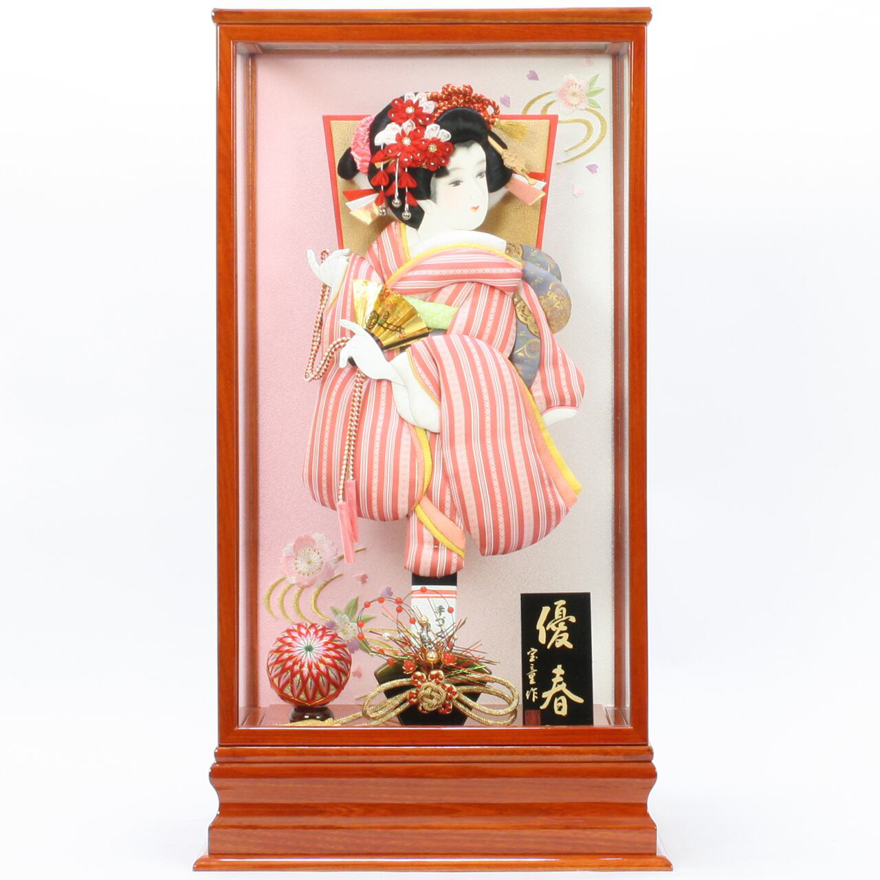 羽子板飾り　10318-0031　振袖　正絹博多織　麗花　ピンク献上｜初正月｜省スペース｜おしゃれ｜モダン｜コンパクト