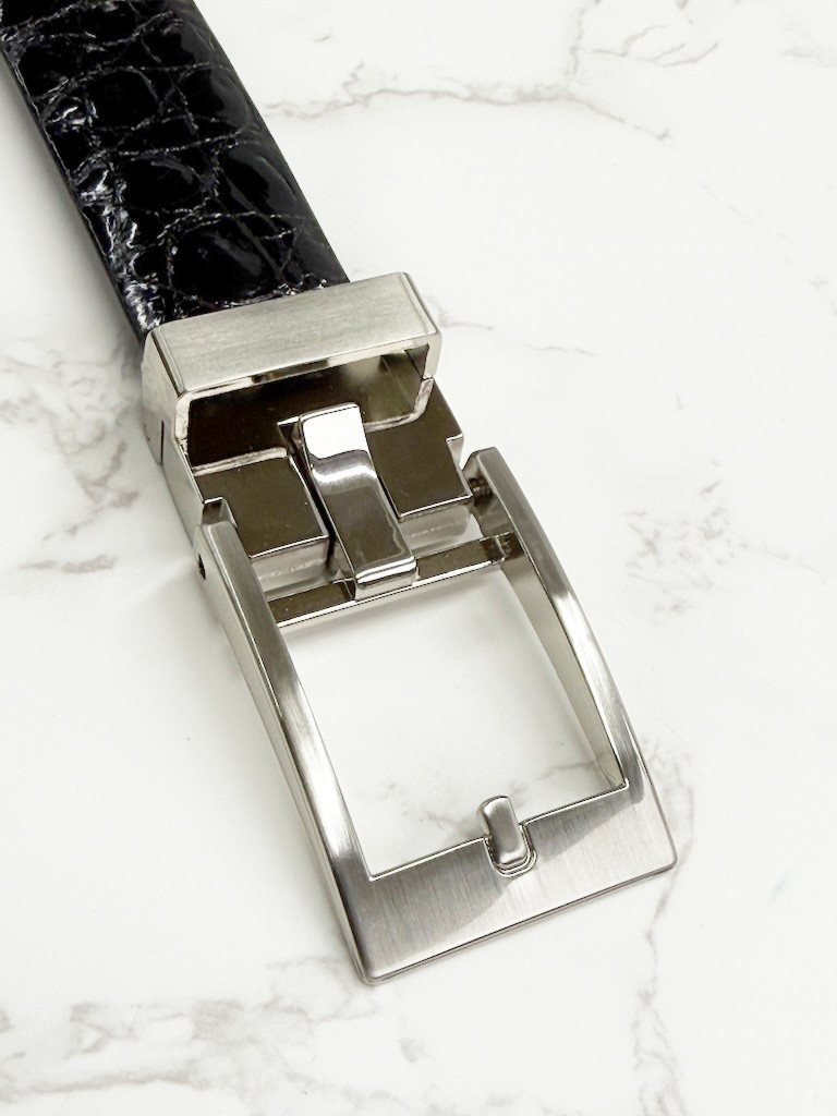 日本製　クロコダイル　クリックフィット　上質　３０㎜巾　Lサイズ　ベルト　ワニ革　フリーサイズ　エキゾチックレザー