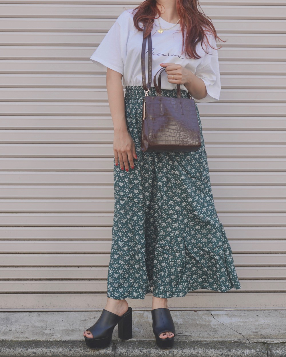 Flower Flare Long Skirt (green)　スカート　レトロ