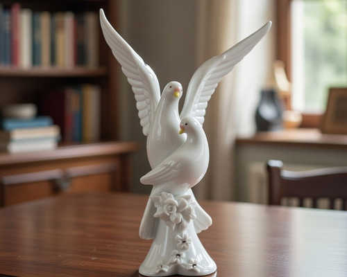 2羽の鳩のデザインの置物 陶器 オブジェ 結婚祝い 結婚記念日 その他