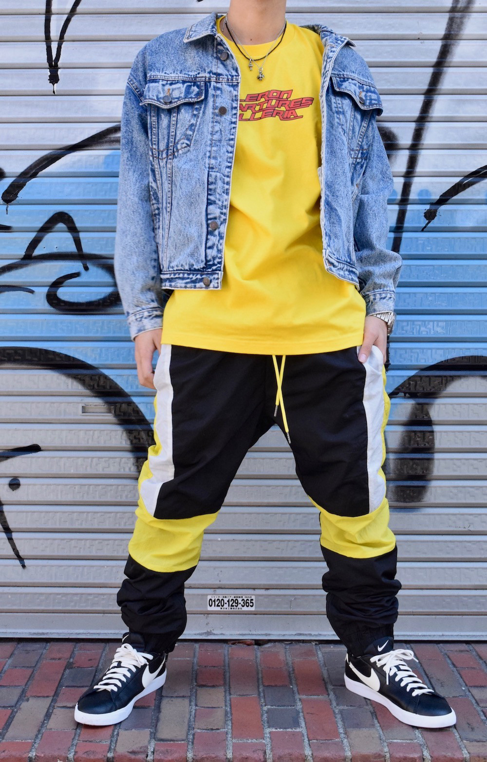 BLOCKING COLOR NYLON PANTS　パンツ　黒　カジュアル