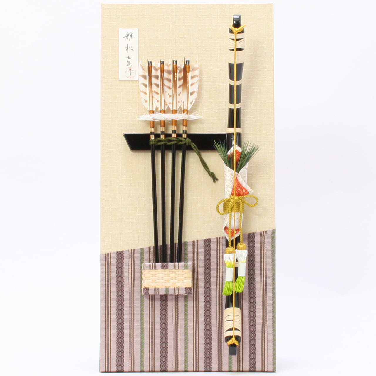 破魔弓飾り　0215-0025　15号　雅松　正絹博多織 五色献上　赤色　礼　インテリア破魔弓｜初正月｜壁掛｜コンパクト