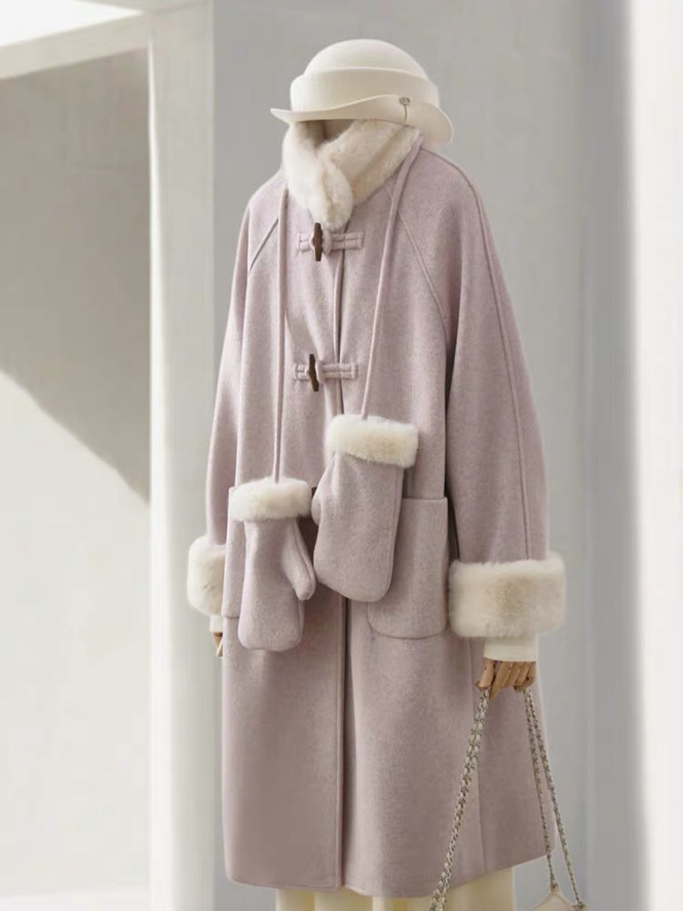 レディースコート、ラシャ、 秋冬、 防寒着、通勤、ゆったり、+手袋