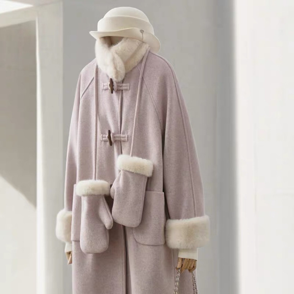 レディースコート、ラシャ、 秋冬、 防寒着、通勤、ゆったり、+手袋