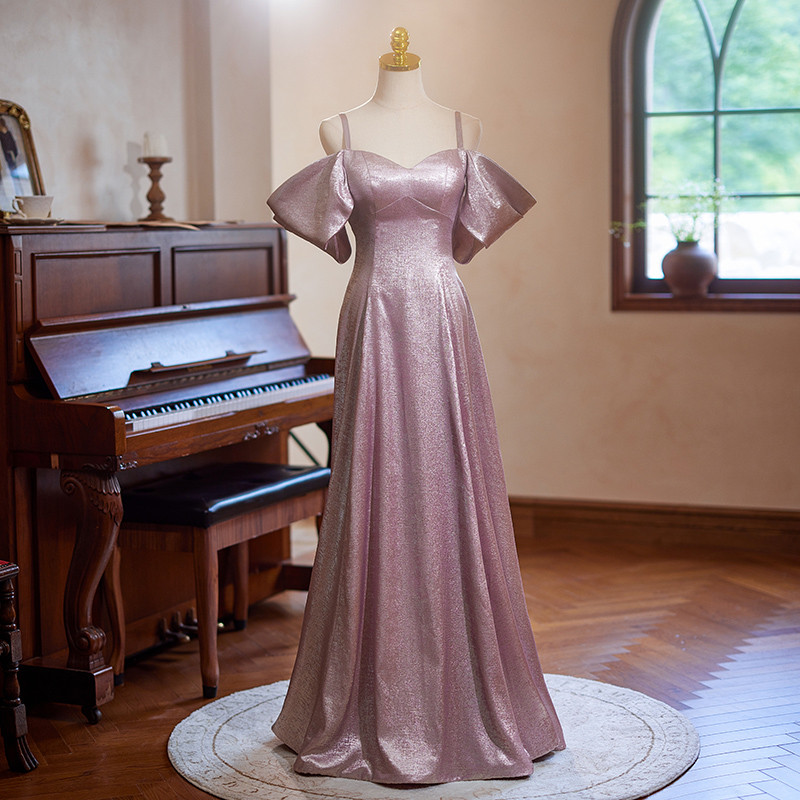 綺麗 紫 オフショルダー パーティードレス おしゃれ 高級感 謝恩会 演奏会 前撮り 披露宴 08896