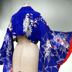 アンティーク パープル ドレープ袖 ミニ羽織 着物リメイク コスプレ 衣装 和楽器 紫 N71104 6枚目の画像