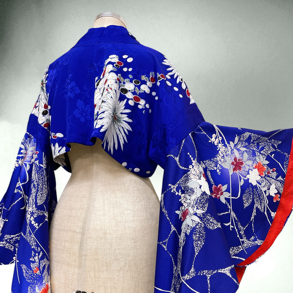 アンティーク パープル ドレープ袖 ミニ羽織 着物リメイク コスプレ 衣装 和楽器 紫 N71104 6枚目の画像