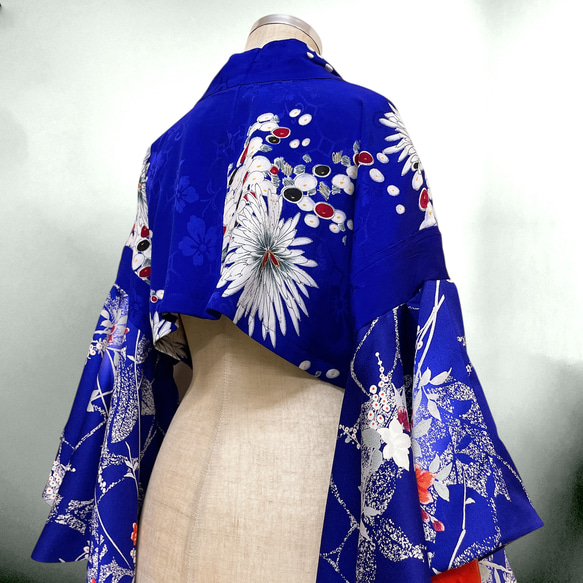 アンティーク パープル ドレープ袖 ミニ羽織 着物リメイク コスプレ 衣装 和楽器 紫 N71104 9枚目の画像