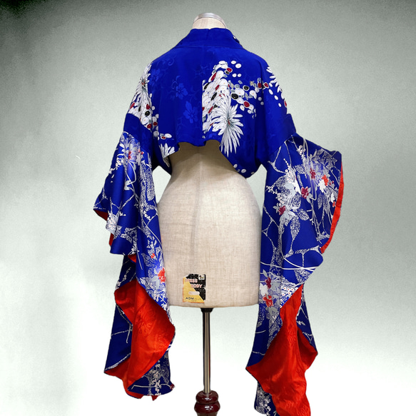 アンティーク パープル ドレープ袖 ミニ羽織 着物リメイク コスプレ 衣装 和楽器 紫 N71104 10枚目の画像